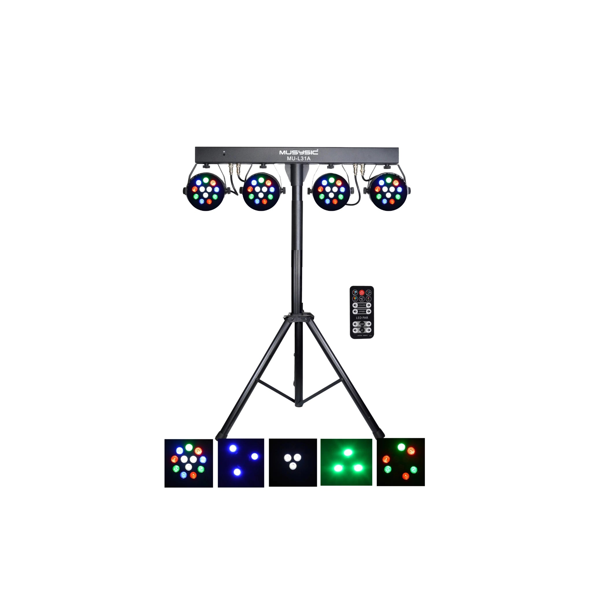 Professional 4-Par LED DJ Lights | DMX System & Tripod Stand