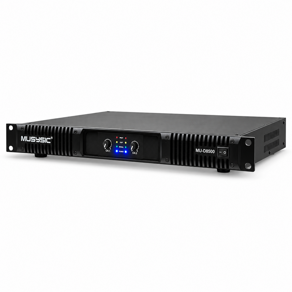 MUSYSIC MU‑D8500 Professional 2‑Channel Power Amplifier – 2×1000W RMS @ 4Ω, 1U Rackmount, LPF, Stereo/Parallel/Bridge