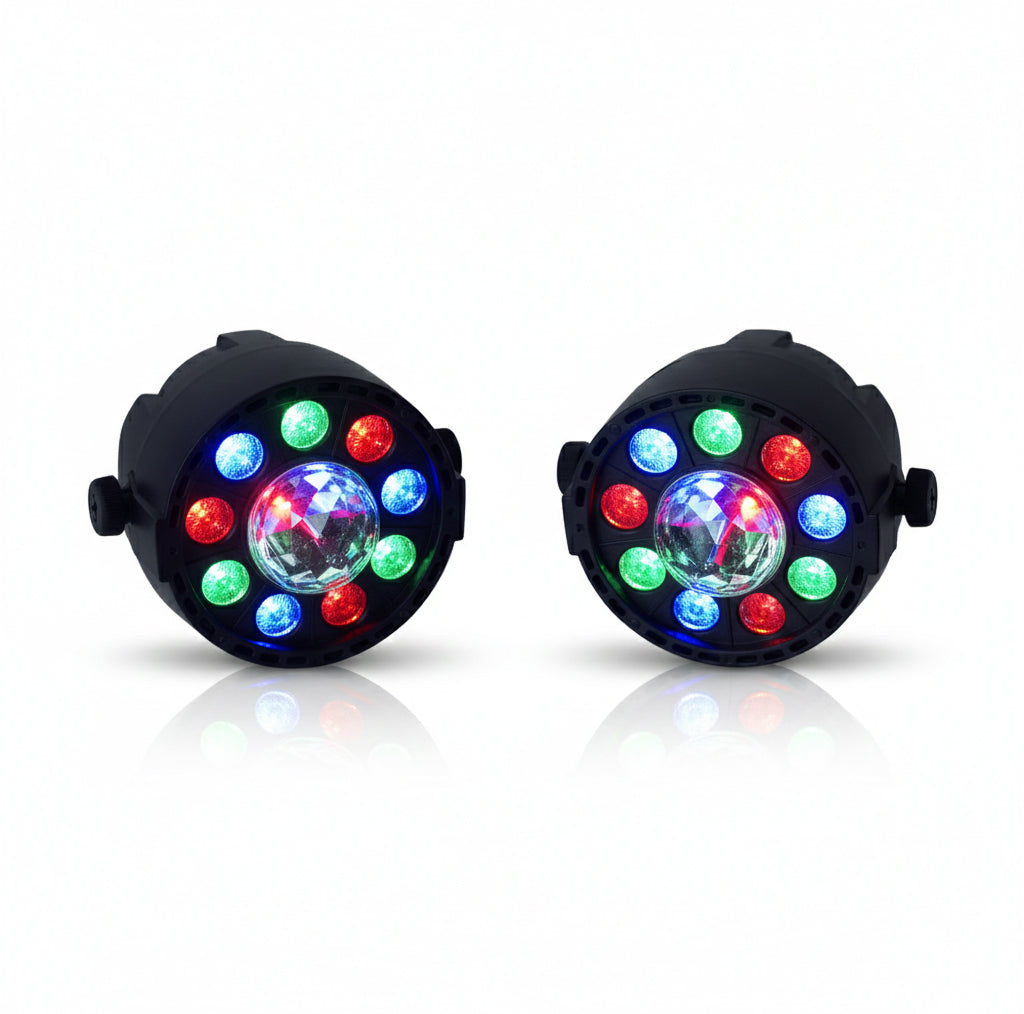 MUSYSIC MU‑L99C LED PAR Lights (Pair) – 9×1W RGB, 8‑Channel DMX, Auto/Sound/Strobe Modes