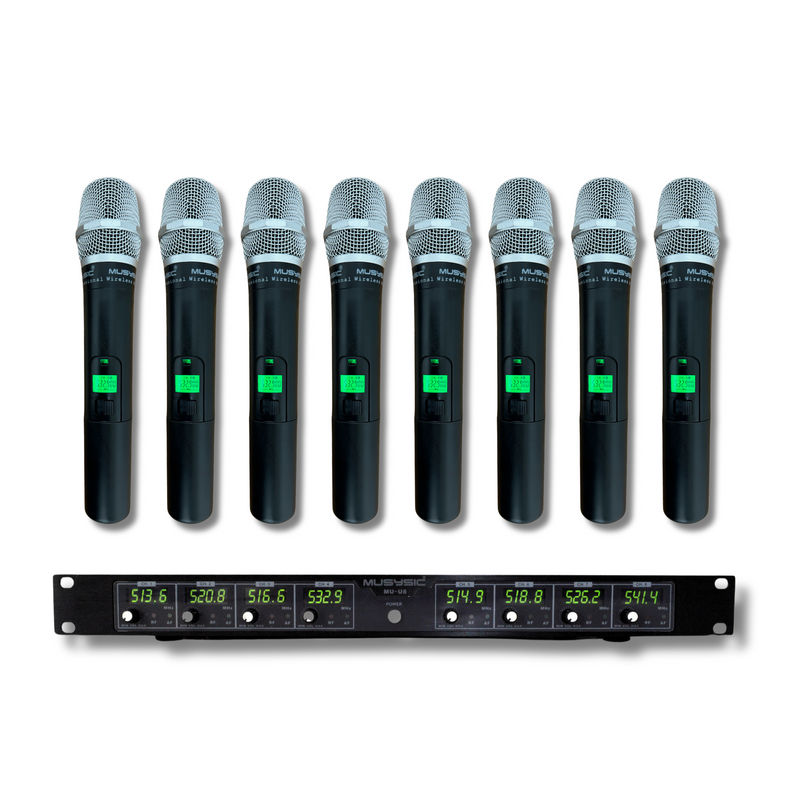 8-Channels Professional UHF Handheld Wireless Microphone System