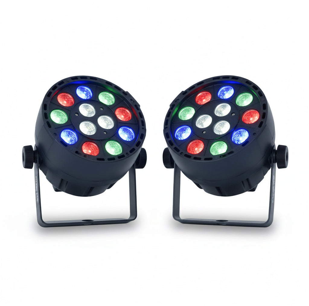 MUSYSIC MU‑L99 LED PAR Lights (Pair) – 12×1W RGBW, 8‑Channel DMX, Auto/Sound/Static/Strobe Modes