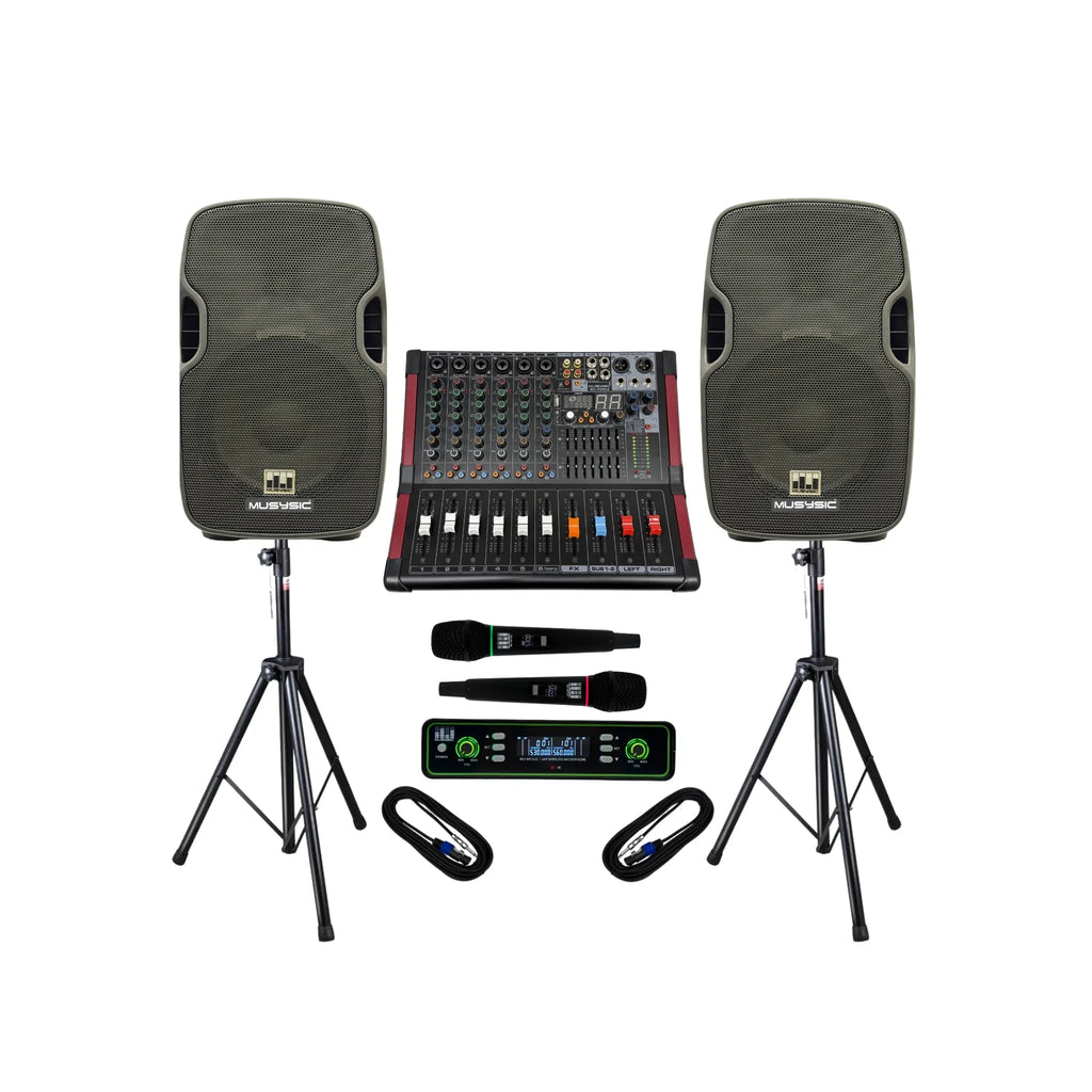 2000W PA System 6Channel Mixer 10 inch Speakers
