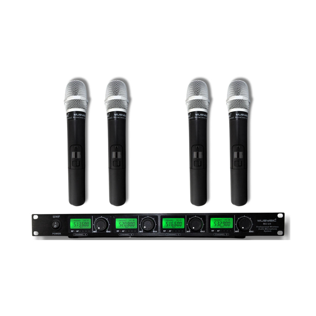 4 Channel Professional UHF Handheld Wireless Microphone System