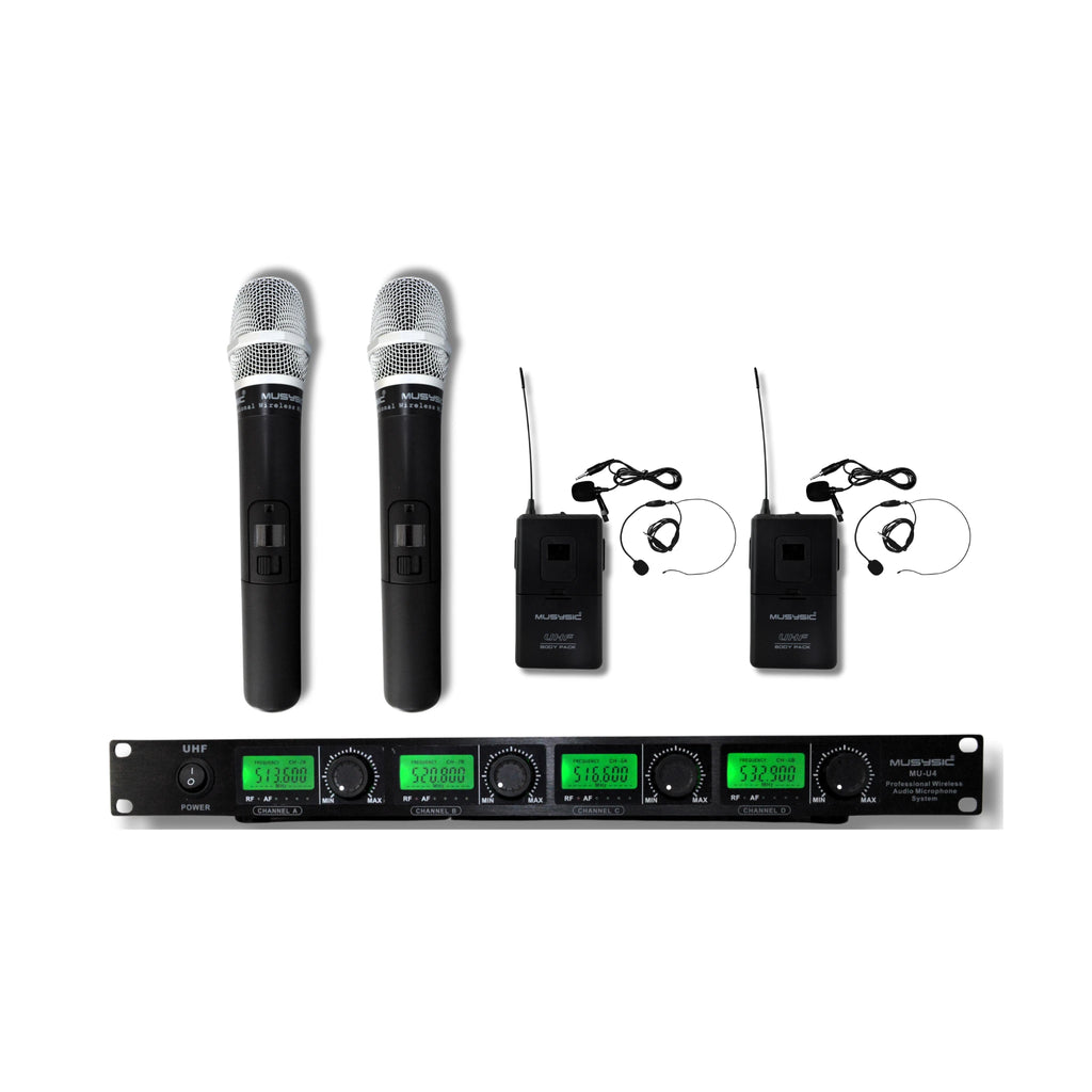 4 Channel VHF Wireless Handheld & Lapel Microphone System