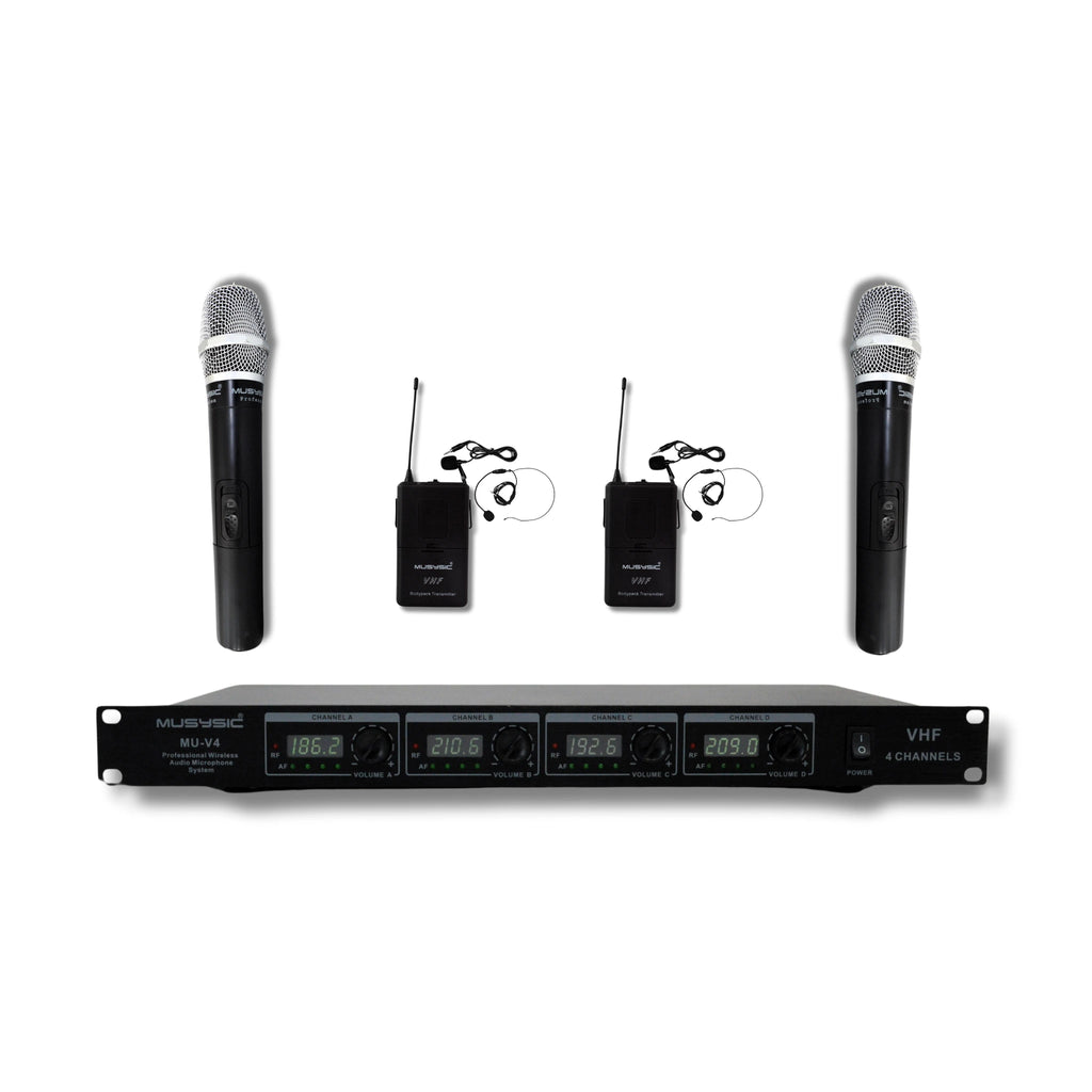 4 channel vhf wireless microphones system