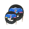 Two professional audio cables with labels on a white background