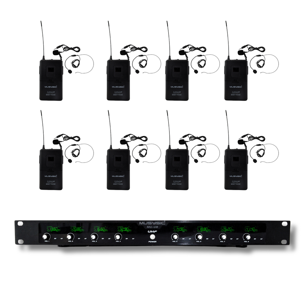 8-Channels UHF Lapel Lavalier & Headset Wireless Microphone