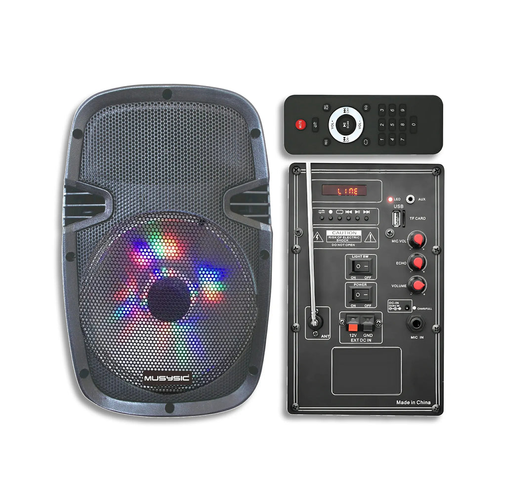Portable 8" Powered Speaker System Bluetooth Rechargeable LED Light MU-8A
