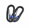 Two black cables with blue connectors on a white background