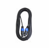 Black cable with blue connectors on a white background