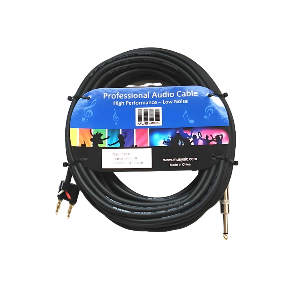 Black professional audio cable with a colorful label on a white background