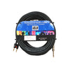 Black professional audio cable with a colorful label on a white background