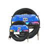 Two professional audio cables with labels on a white background