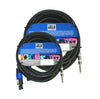 Two black audio cables with connectors on a white background