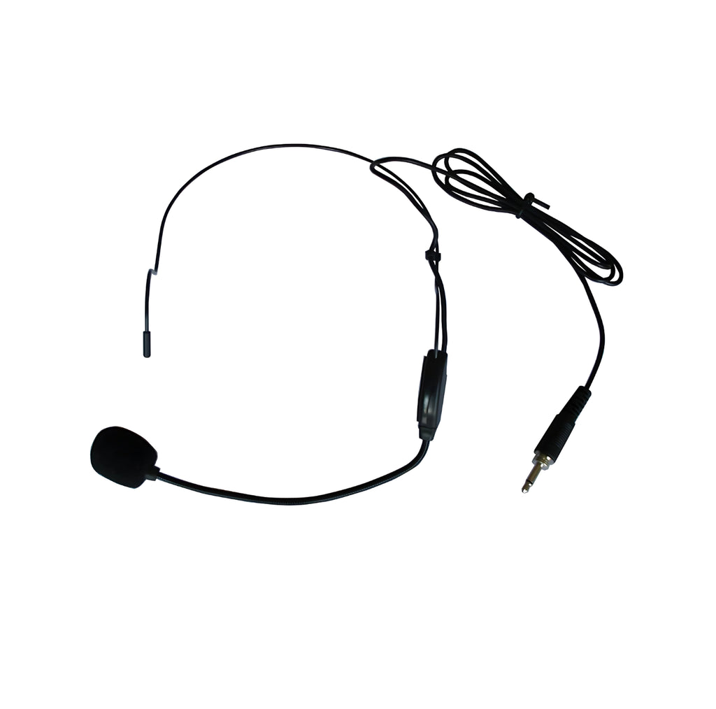 Black headset microphone with cable on a white background