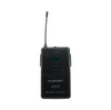 Black bodypack transmitter with UHF label on a white background