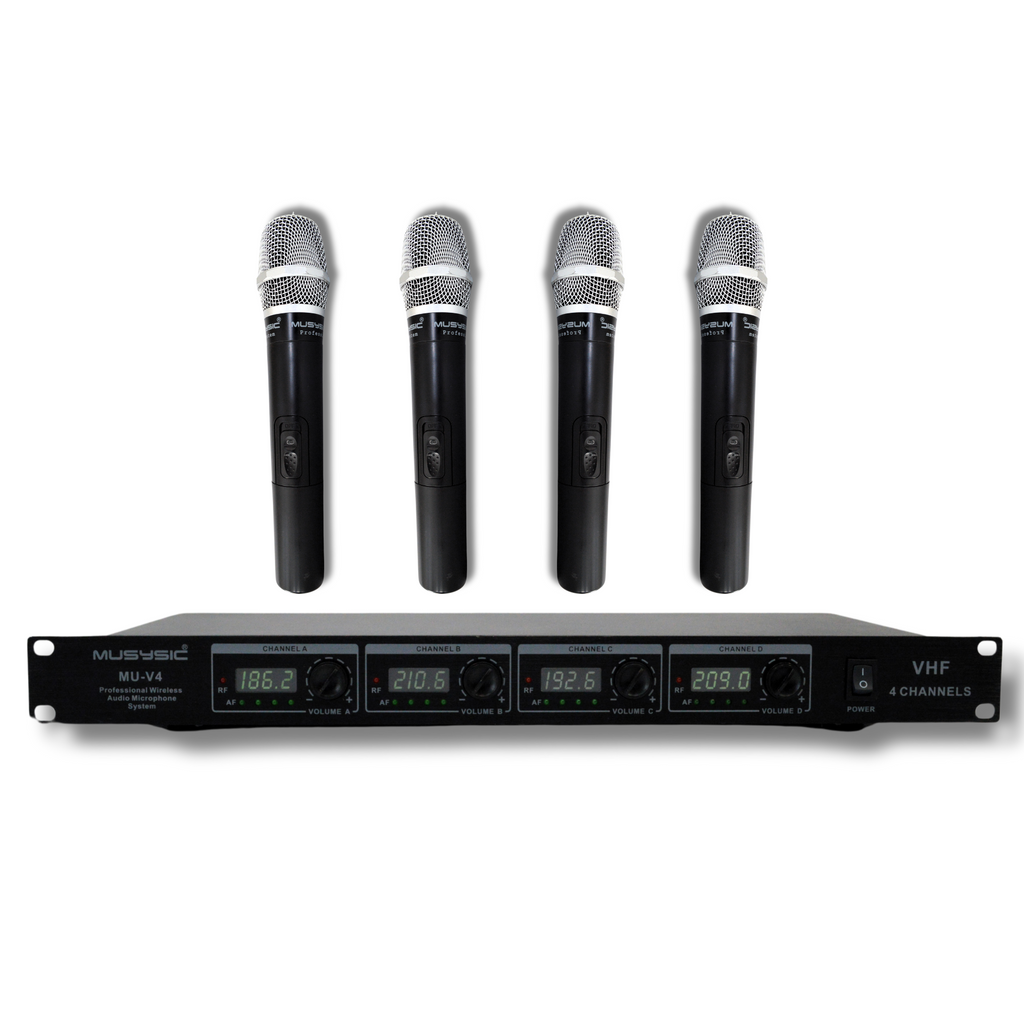 4 Channel VHF Wireless Microphones System