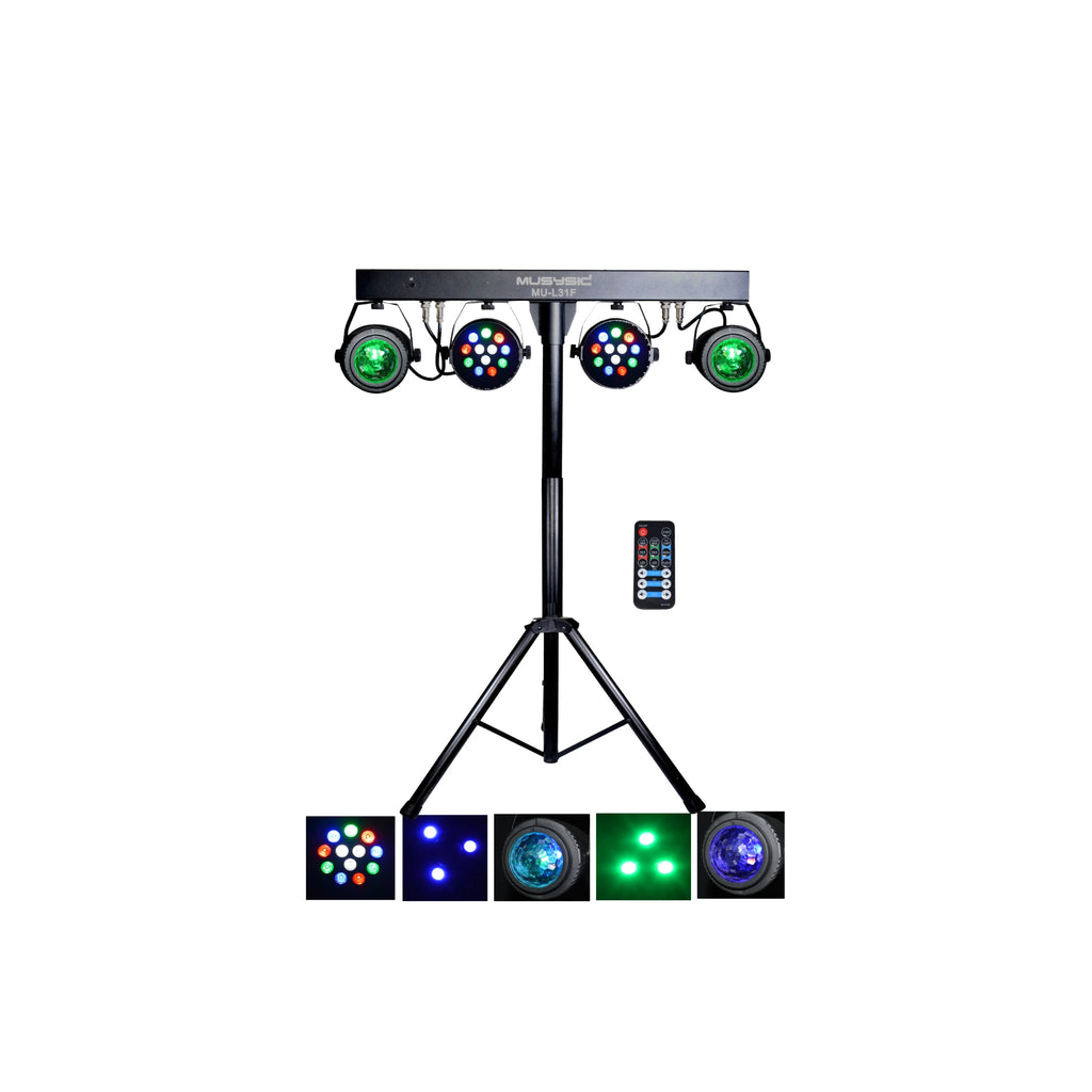 Complete 4-Par Stage LEDs Lights DJ Band DMX System & Stand MU-L31G