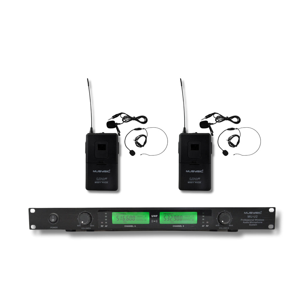 uhf wireless microphones receiver with pair of transmitter