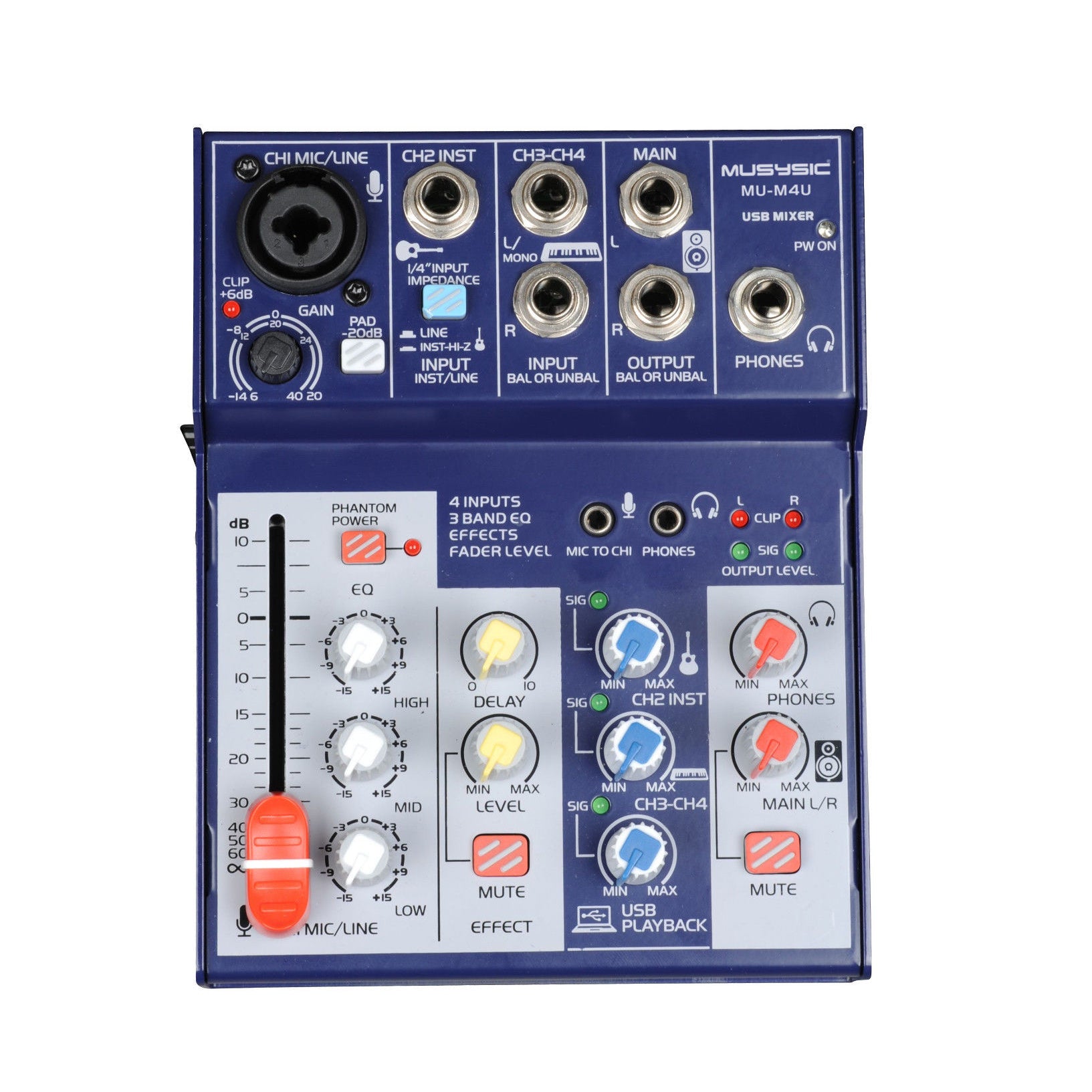 4-Channel Digital Mixer with USB Interface Studio, Podcast