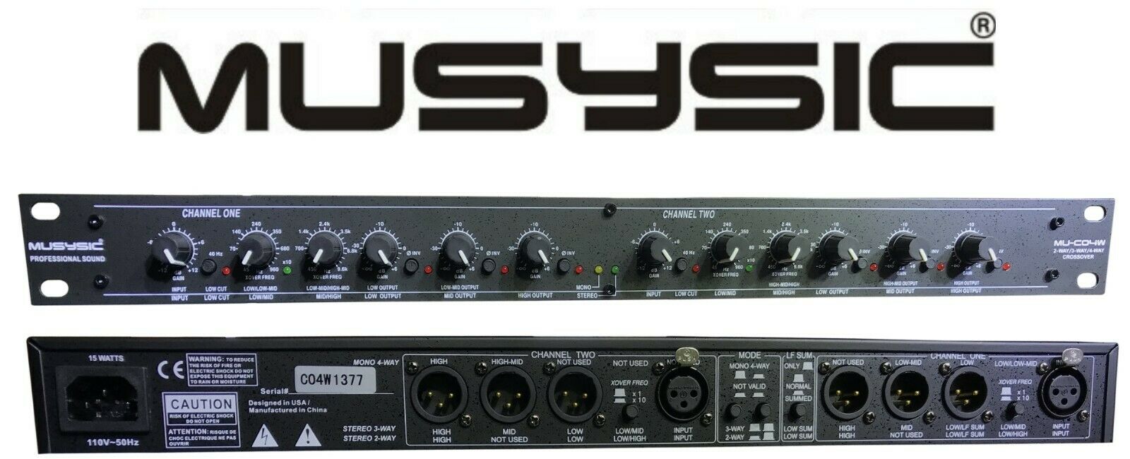 Sound Crossover Rack Musysic Professional 2/3/4-Way Audio Stereo Sound Processing
